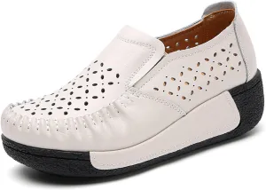 DevilAngel Women's Slip-On Platform Suede Rockers?Comfortable Moccasin Fringe Wedge Sneakers?Leather Platform Slip-On Sneakers.