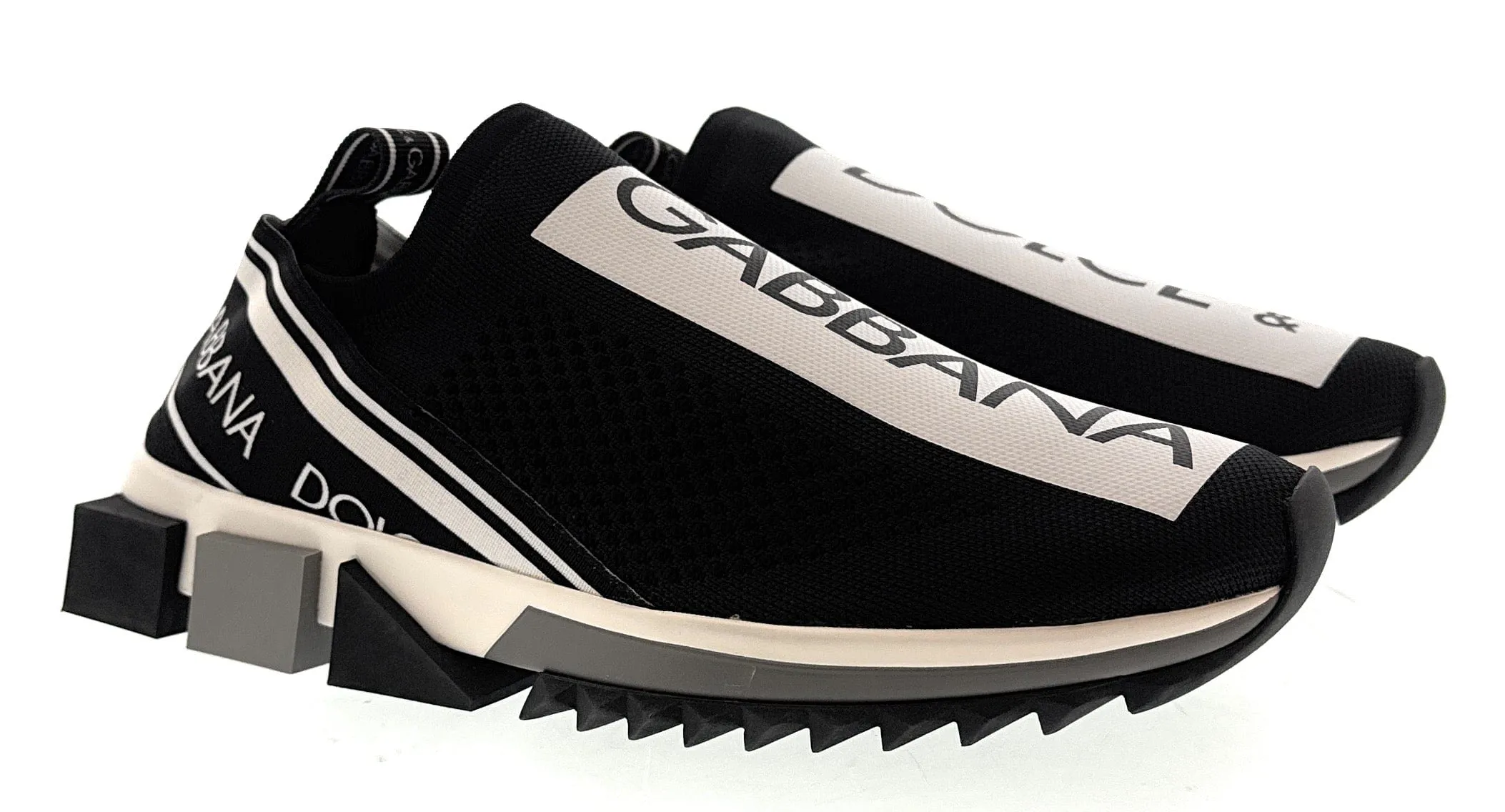 Dolce & Gabbana Black/White Logo Knit Slip On Sneakers-EU35