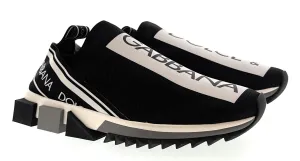 Dolce & Gabbana Black/White Logo Knit Slip On Sneakers-EU35