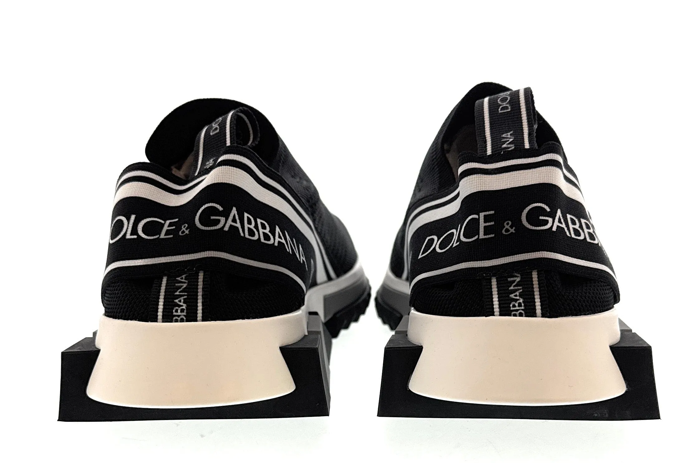 Dolce & Gabbana Black/White Logo Knit Slip On Sneakers-EU35
