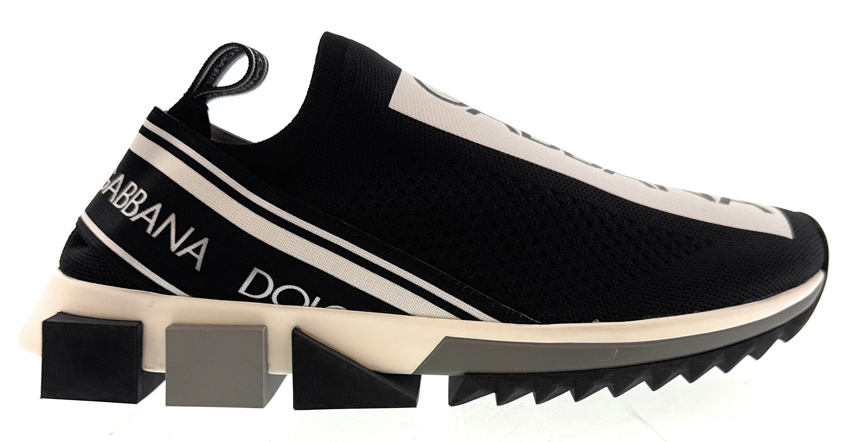 Dolce & Gabbana Black/White Logo Knit Slip On Sneakers-EU35