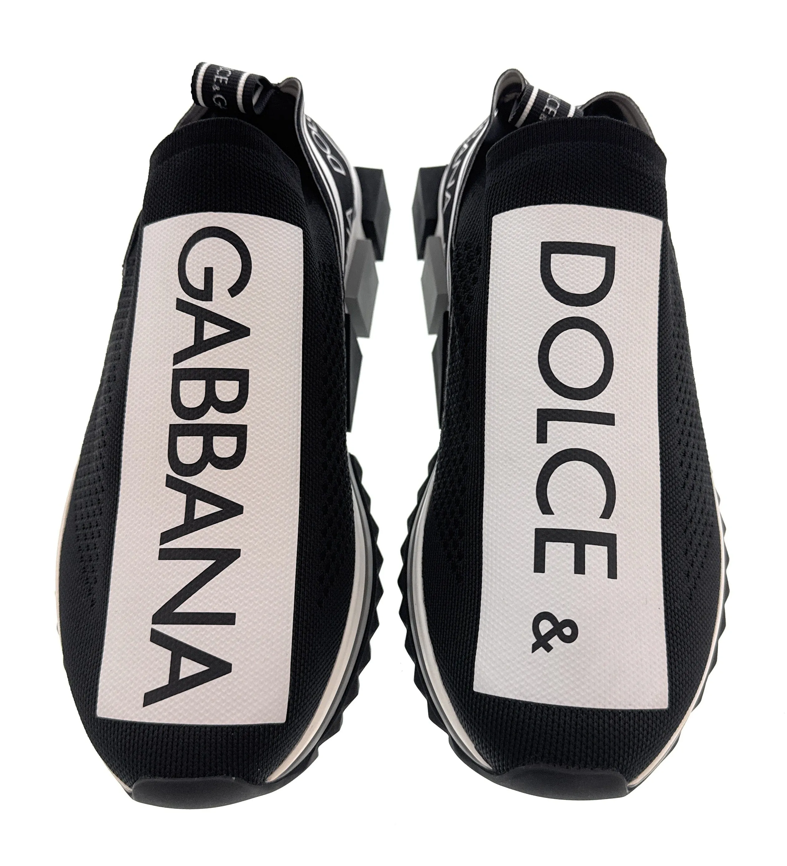 Dolce & Gabbana Black/White Logo Knit Slip On Sneakers-EU