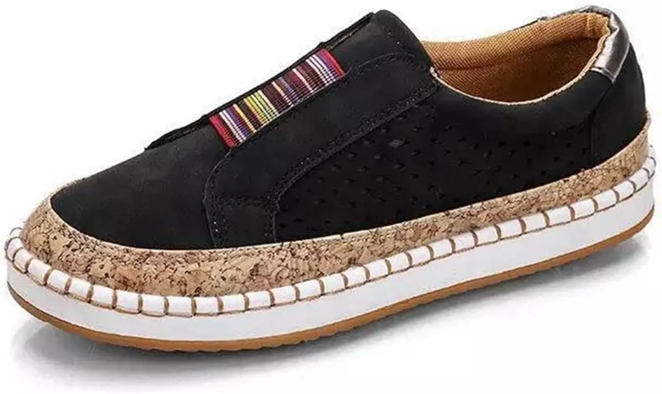 Ladmiple Sneakers For Women Black And White Women's Fashion Sneaker Slip On Low Top Comfortable Walking Shoes Dressy Casual Summer Non Slip Platform Flats Canvas Loafers