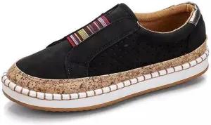 Ladmiple Sneakers For Women Black And White Women's Fashion Sneaker Slip On Low Top Comfortable Walking Shoes Dressy Casual Summer Non Slip Platform Flats Canvas Loafers