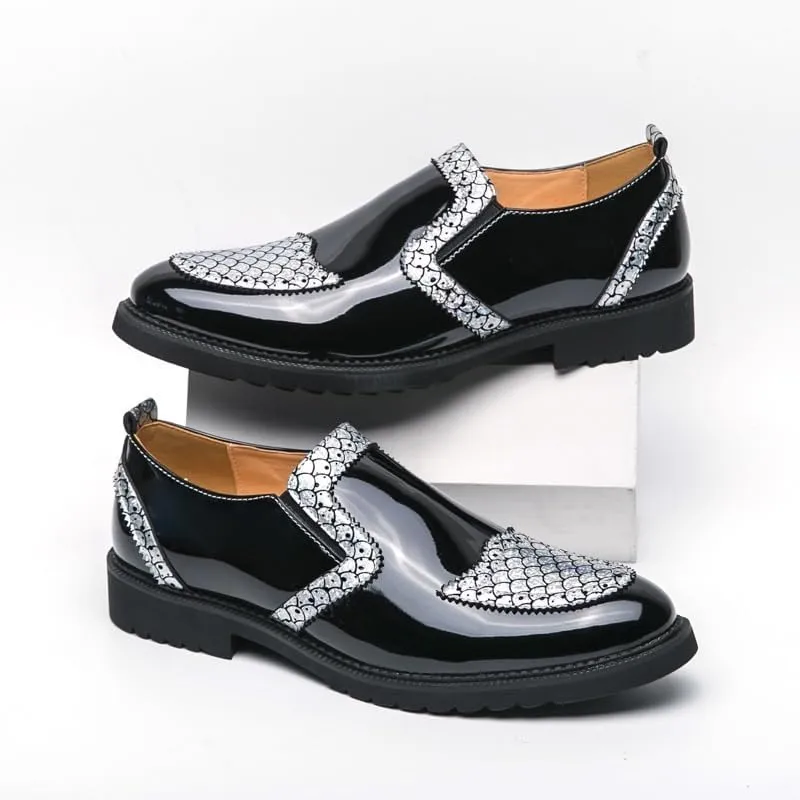 Mens Loafers Metallic Glitter Slip-on Smoking Shoes Moccasins Leather Dress Shoes