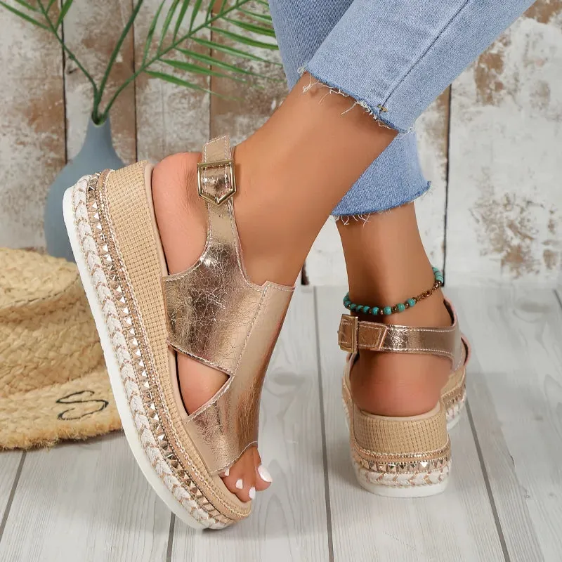Women High Quality Peep Toe Sandals Fashion Bordered Office and Career New  Solid Wedges Sandals - WSD50239