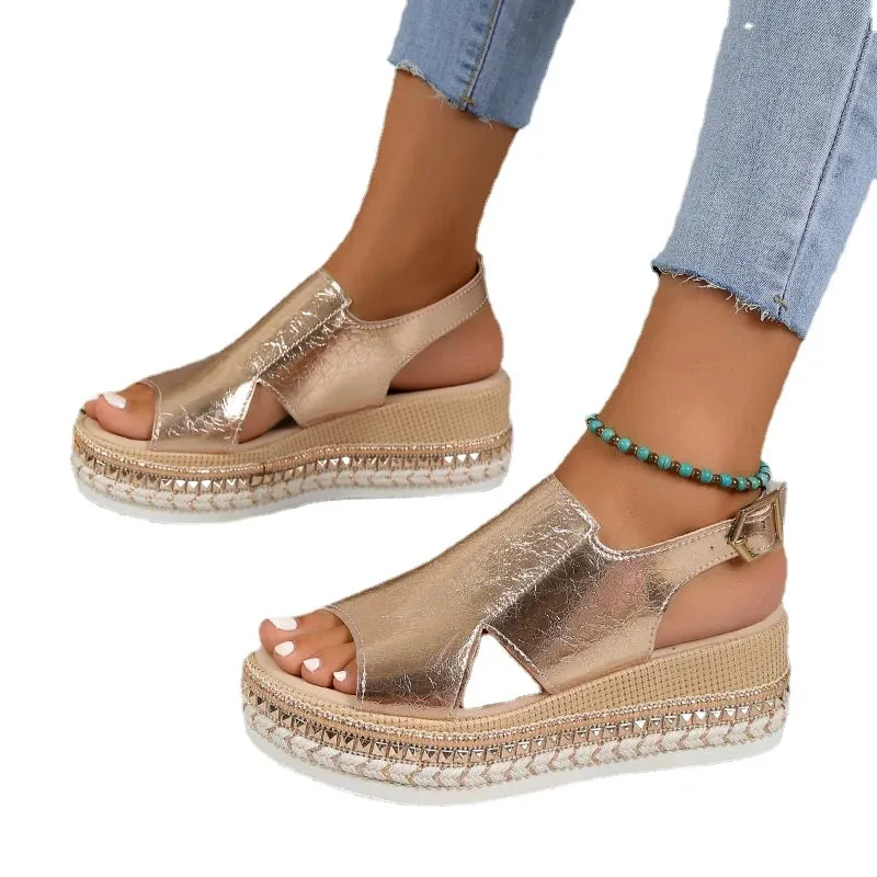 Women High Quality Peep Toe Sandals Fashion Bordered Office and Career New  Solid Wedges Sandals - WSD50239