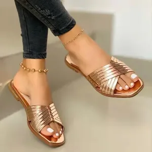 Women Summer Slippers Fashion Comfort Plus Size Sequined Flat Sandals - WSD50231