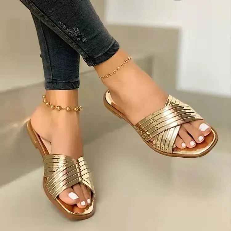 Women Summer Slippers Fashion Comfort Plus Size Sequined Flat Sandals - WSD50231