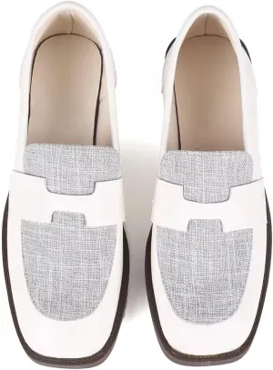 Women's White Leather Penny Loafers - Stylish Comfort for Work & Casual | 2024 Square Toe Low Heel Loafers (White, Adult, Women's, 8, Digital, US Shoe System, Medium ())